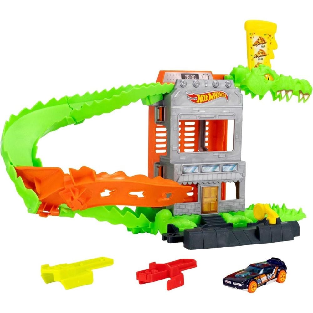 Комплект за игра с количка, Hot Wheels City, Croc Pizza Attack, JHL93