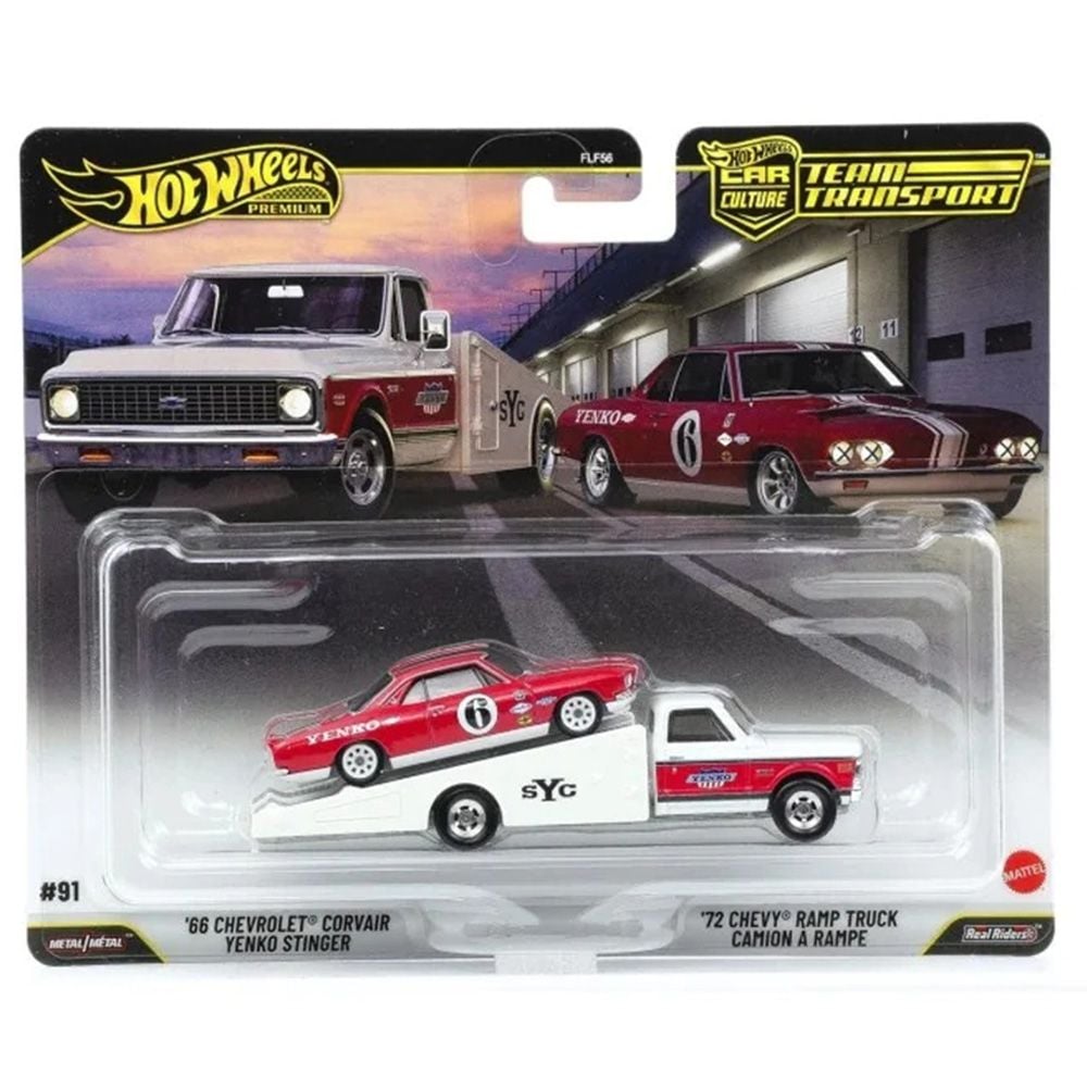 Автовоз с количка Hot Wheels, Car Culture Team Transport, 66 Chevrolet Corvair Yenko Stinger и 72 Chevy Ramp Truck C, JHX91