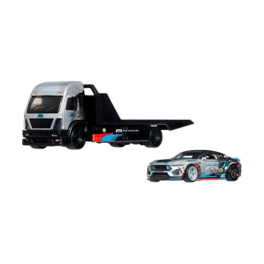 Автовоз с количка Hot Wheels, Car Culture Team Transport, 2024 Ford Mustang RTR Spec 5-FD и Aero Lift, JHX92 