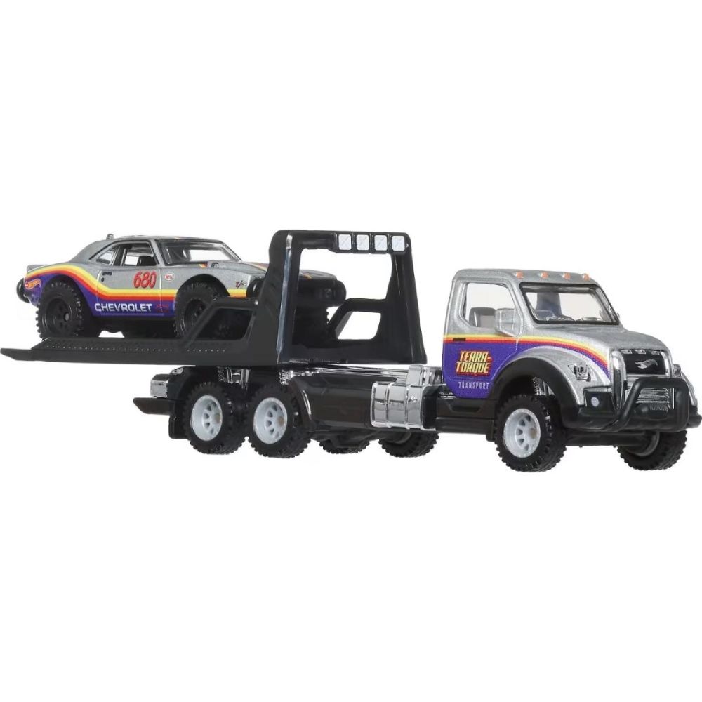 Автовоз с количка Hot Wheels, Car Culture Team Transport, 67 Off Road Tout-Terrain Camaro и Terra-Torque, JHX93