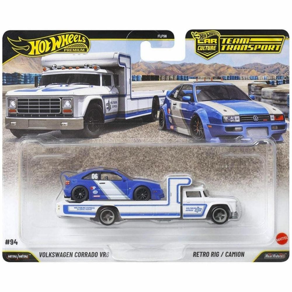 Автовоз с количка Hot Wheels, Car Culture Team Transport, Volkswagen Corrado VR6 и Retro Rig, JHX95