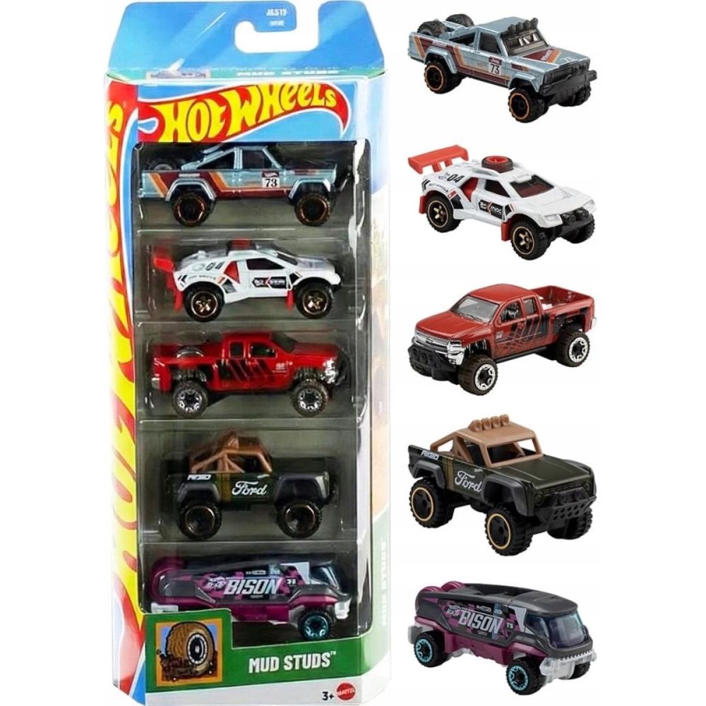 Комплект 5 колички Hot Wheels, Mud Studs, JKG10