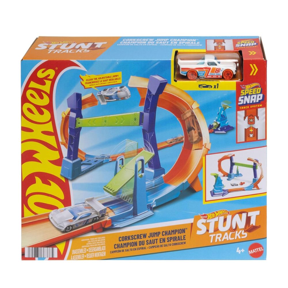 Комплект за игра с количка, Hot Wheels, Stunt Tracks, Corkscrew Jump Champion, JLM91