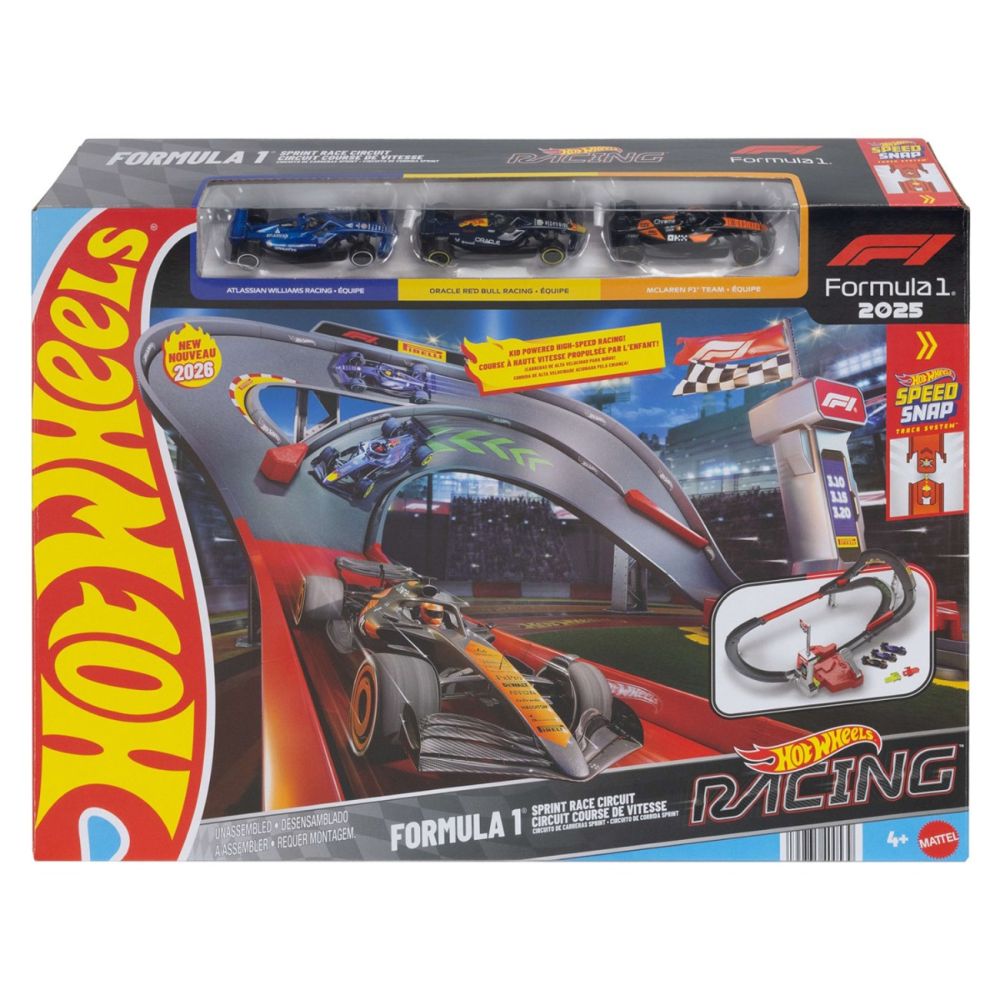 Комплект от 3 колички и състезателна писта, Hot Wheels Racing, Formula 1, Sprint Race Circuit, JNN32