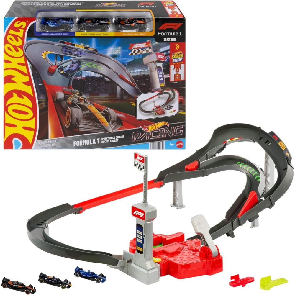 Комплект от 3 колички и състезателна писта, Hot Wheels Racing, Formula 1, Sprint Race Circuit, JNN32