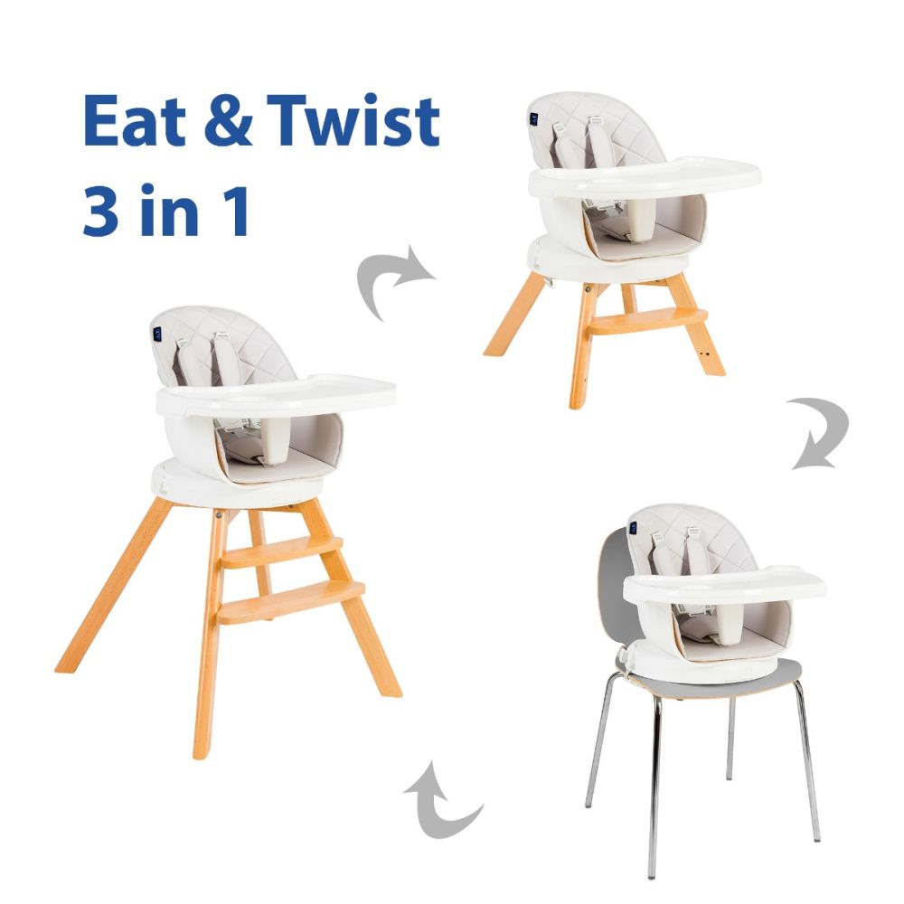 Столче за хранене 3 в 1 Juju Eat&Twist, въртящ, 360 градуса, Сиво
