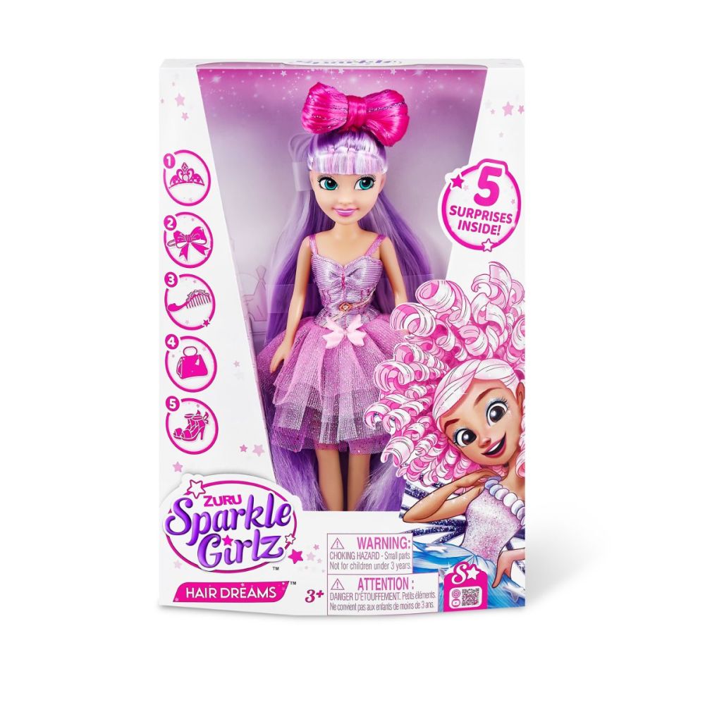 Комплект за игра Sparkle Girlz, Кукла Hair Dreams, Лилава