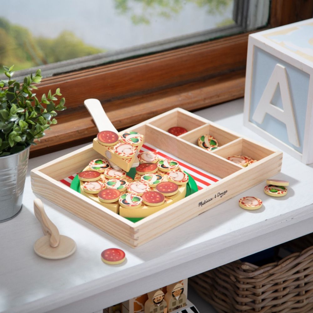 Дървен комплект за игра, Melissa & Doug, Пица Парти, 36 части, 6074863