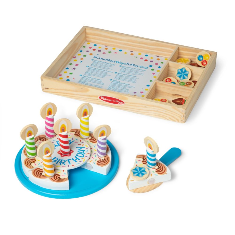 Дървен комплект за игра, Melissa & Doug, Празнична торта, 34 части, 6074876