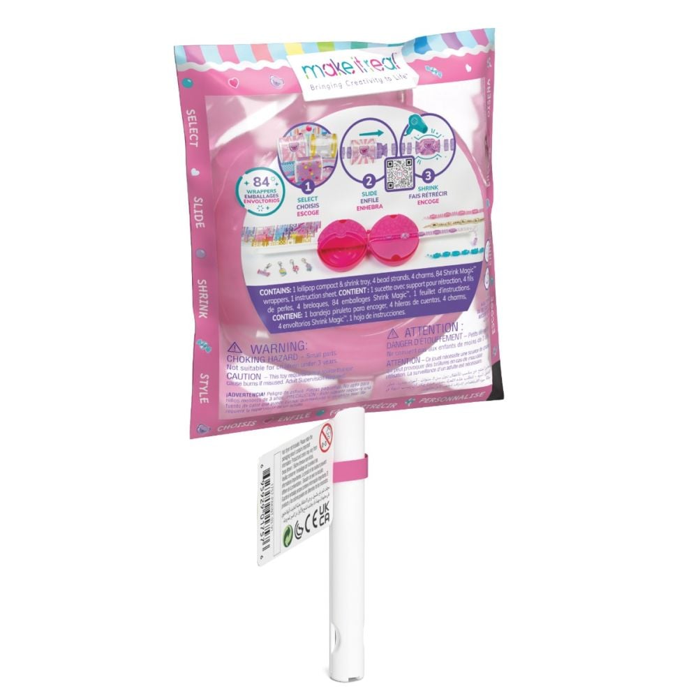 Комплект за създаване на 4 гривни, Make It Real, Shrink Magic Lollipop