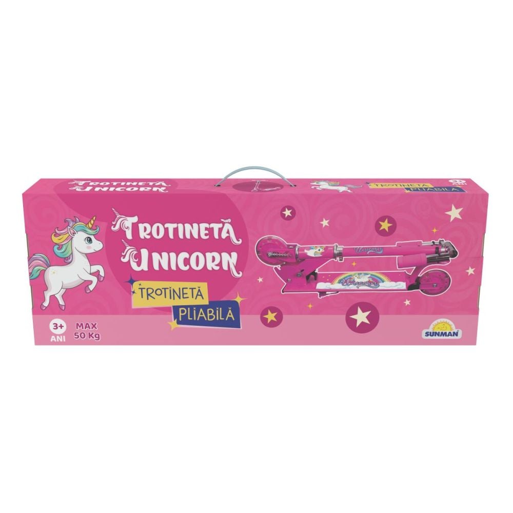 Сгъваема тротинетка с 2 колела и светлини, Unicorn
