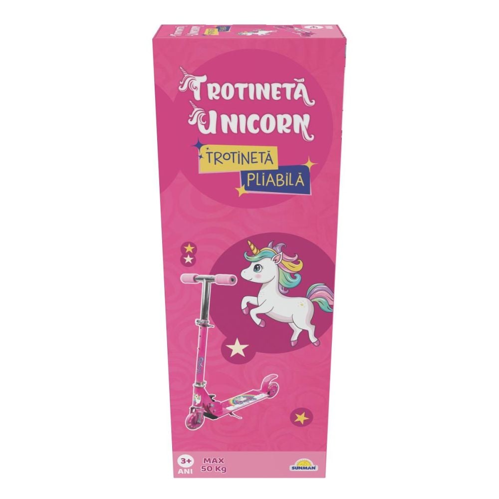 Сгъваема тротинетка с 2 колела и светлини, Unicorn