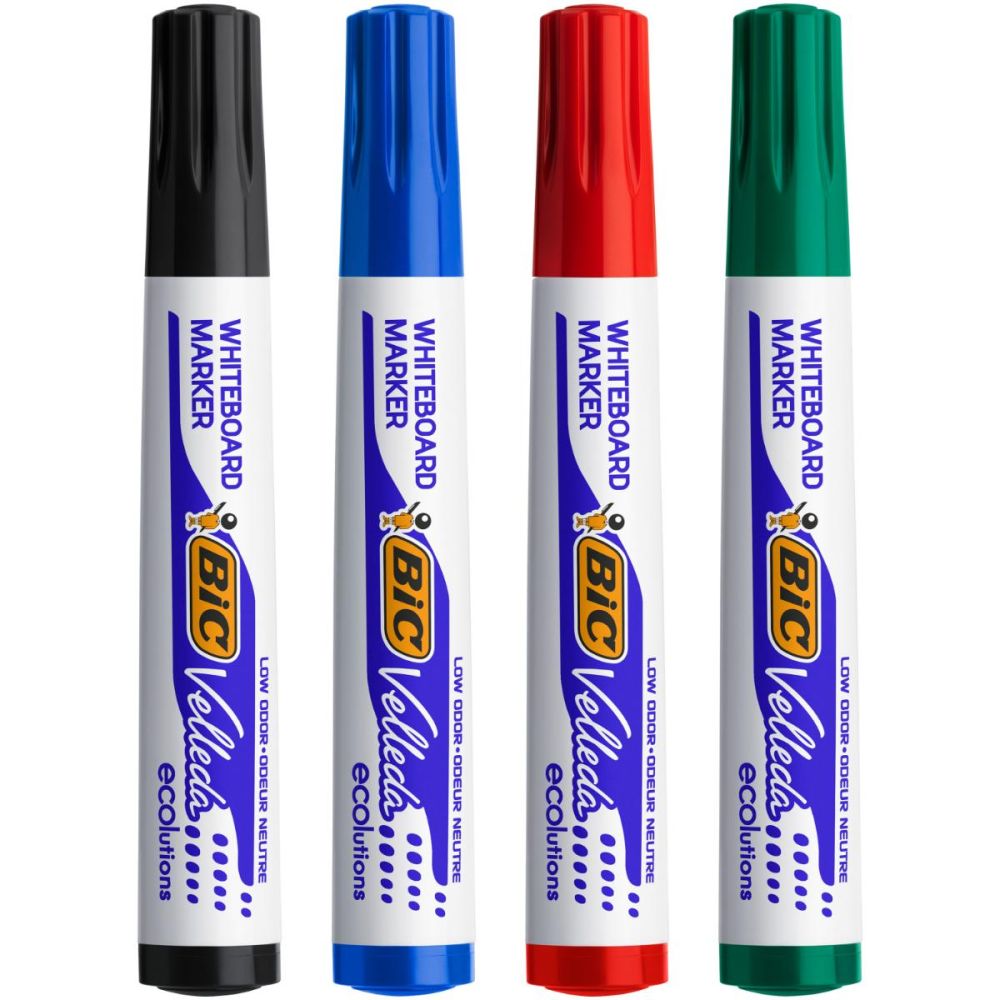 Комплект 4 маркера за бяла дъска, Bic, Velleda Ecolutions
