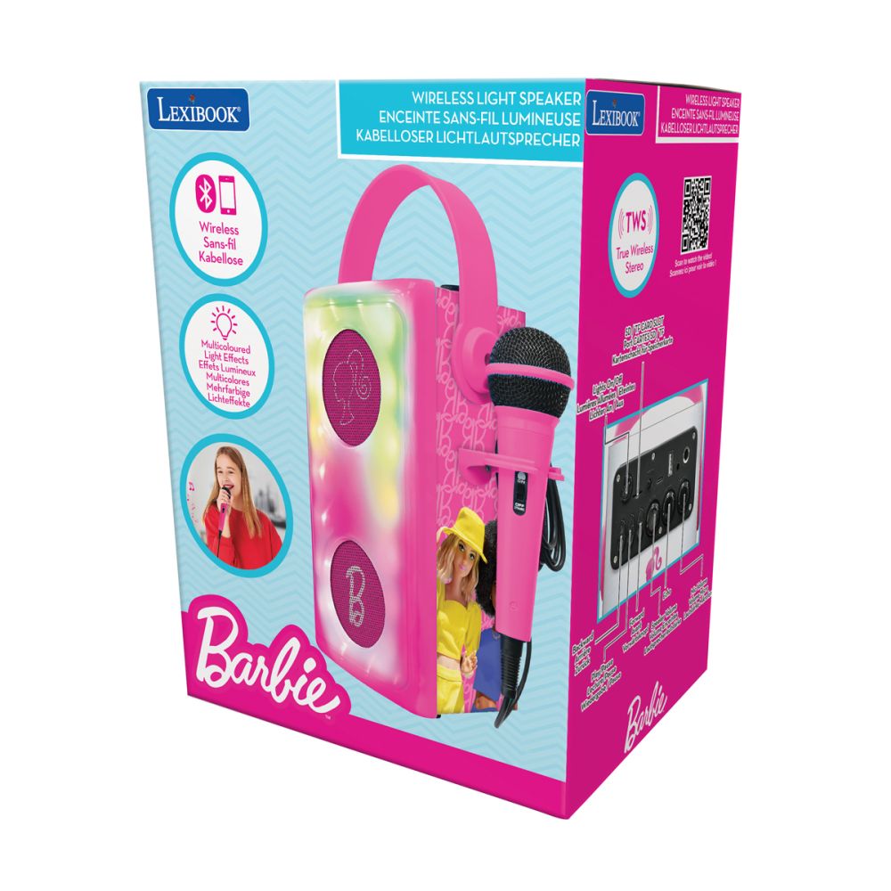 Безжична тонколона с микрофон и светлини, Lexibook, Barbie