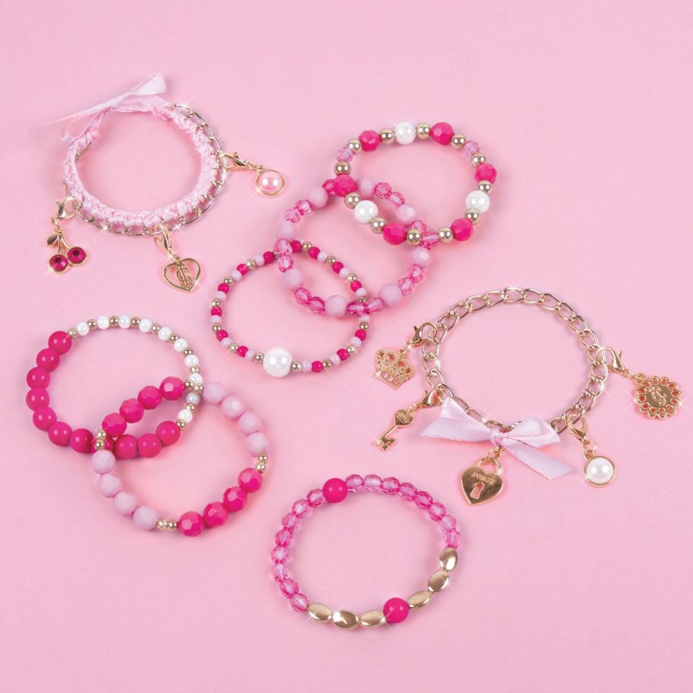Комплект за създаване на гривни с висулки, Make It Real, Juicy Couture Perfectly Pink Bracelets, 185 части