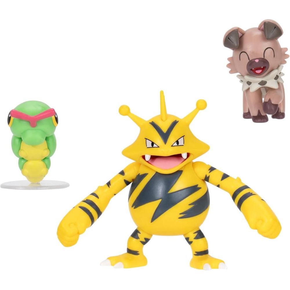 Комплект 3 екшън фигурки, Pokemon, Caterpie, Electuzz и Rockruff
