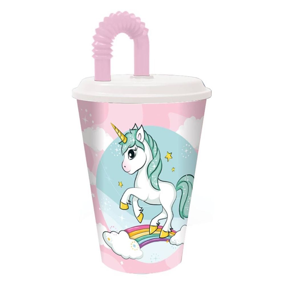 Чаша със сламка и капак, Stor, Unicorn, 430 мл