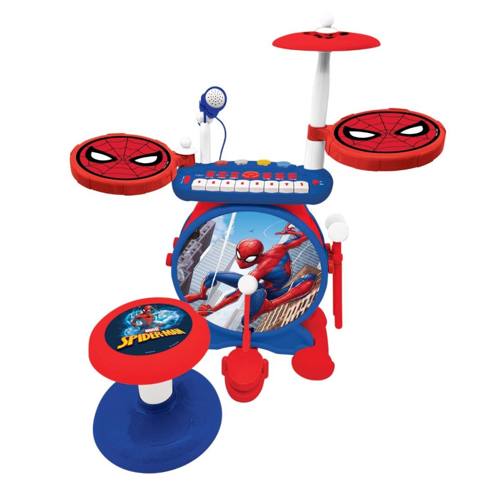 Пълен комплект светещи електронни барабани, Lexibook, Spiderman