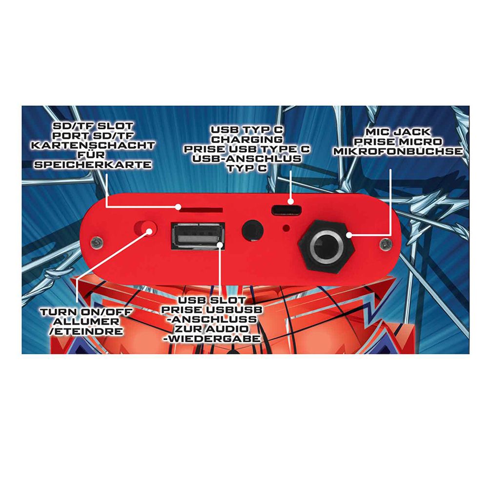 Преносима тонколонка с микрофон и светлинни ефекти, Lexibook, Spiderman