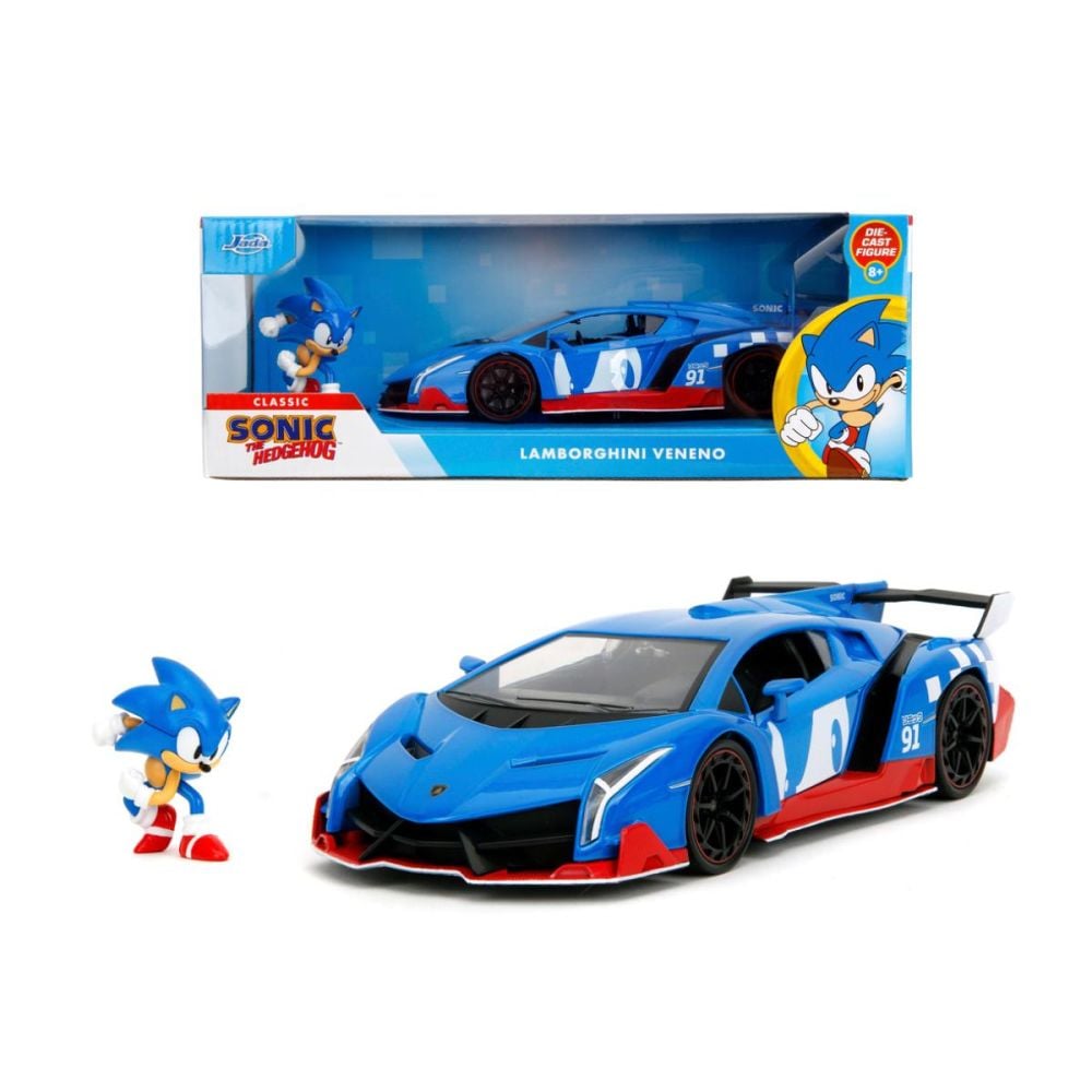 Количка и фигурка, Jada, Sonic the Hedgehog, Lamborghini Veneno, 1:24