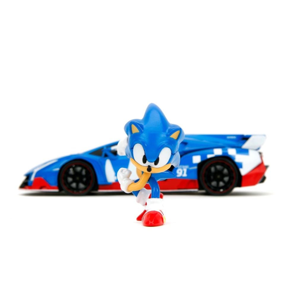 Количка и фигурка, Jada, Sonic the Hedgehog, Lamborghini Veneno, 1:24
