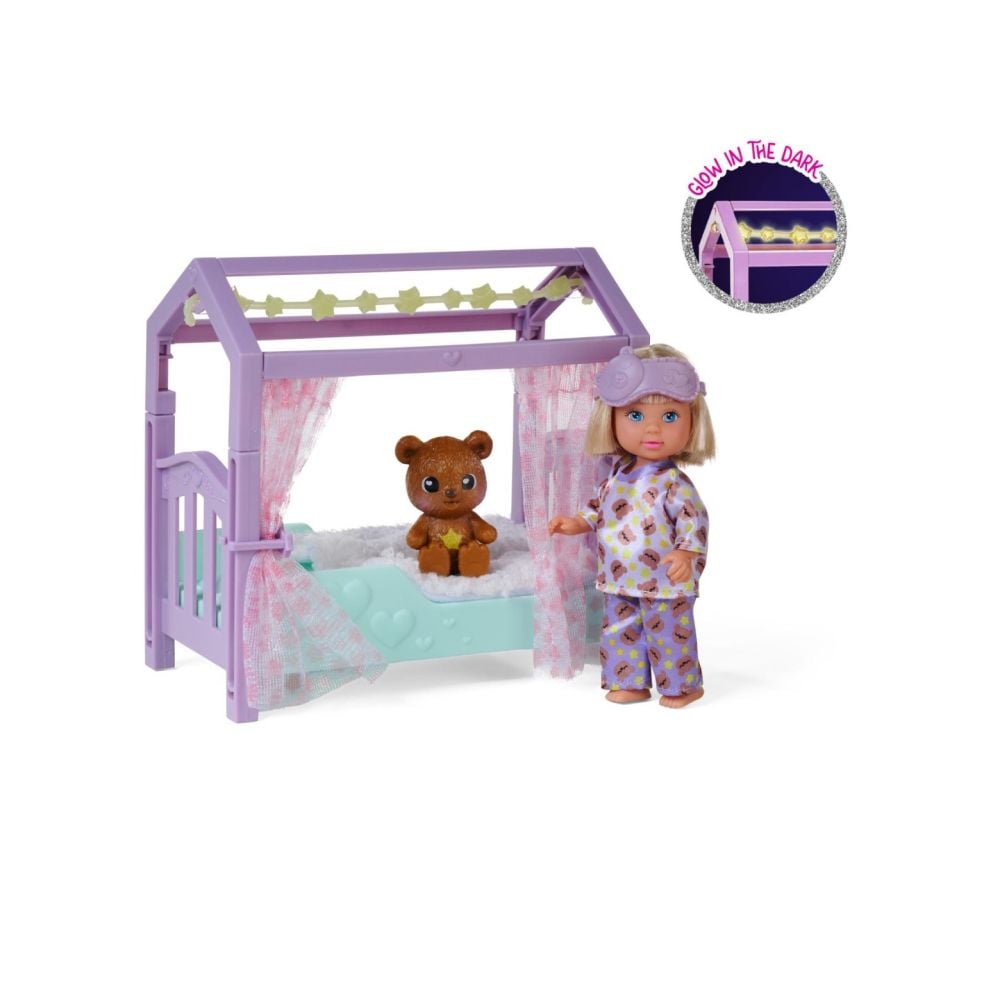 Комплект за игра кукла с креватче и мече, Evi Love, Teddy Bed