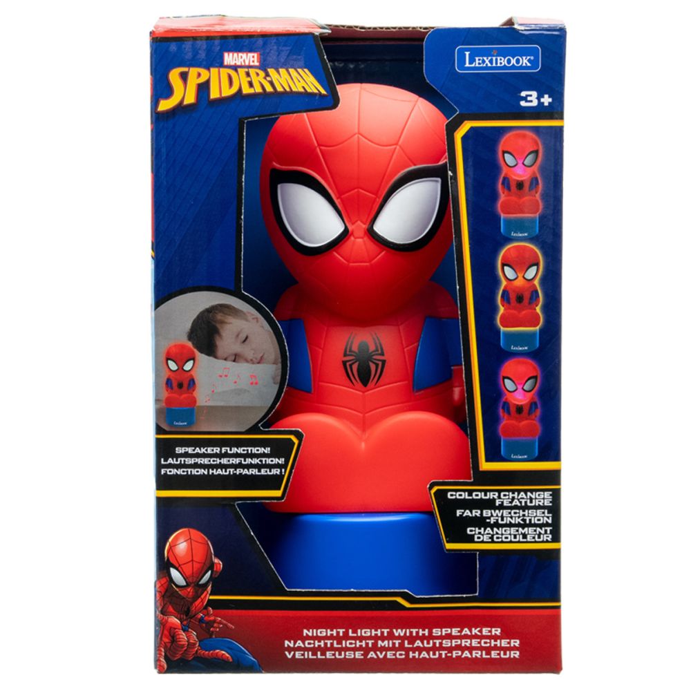 Нощна лампа с LED светлини и високоговорител, Lexibook, Spiderman