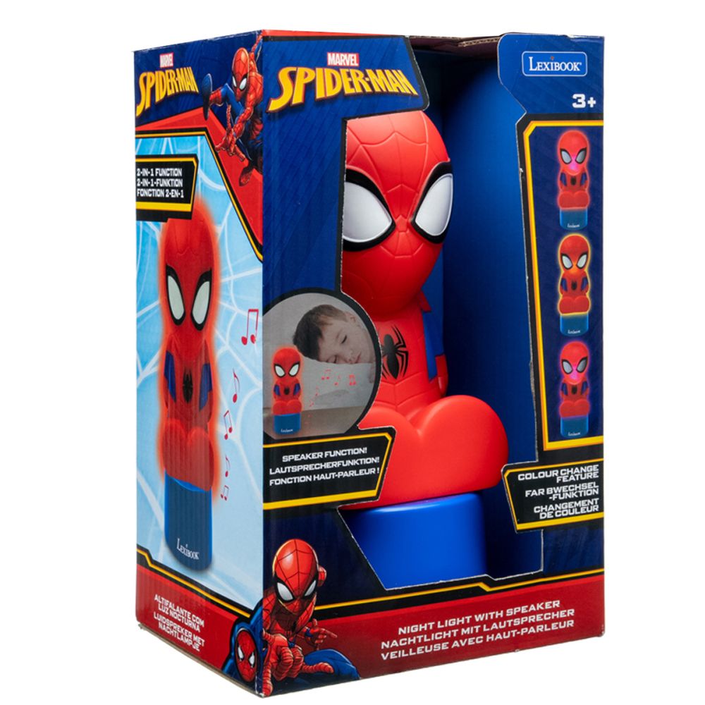 Нощна лампа с LED светлини и високоговорител, Lexibook, Spiderman