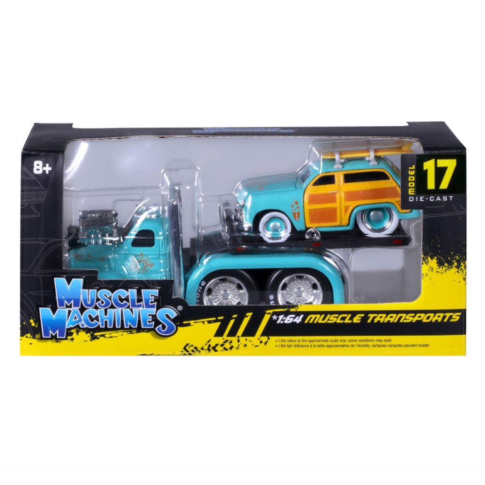 Транспортьор и количка, Maisto, Muscle Transports, 1953 MACK B-61 Flatbed и 1950 Ford Woody, 1:64