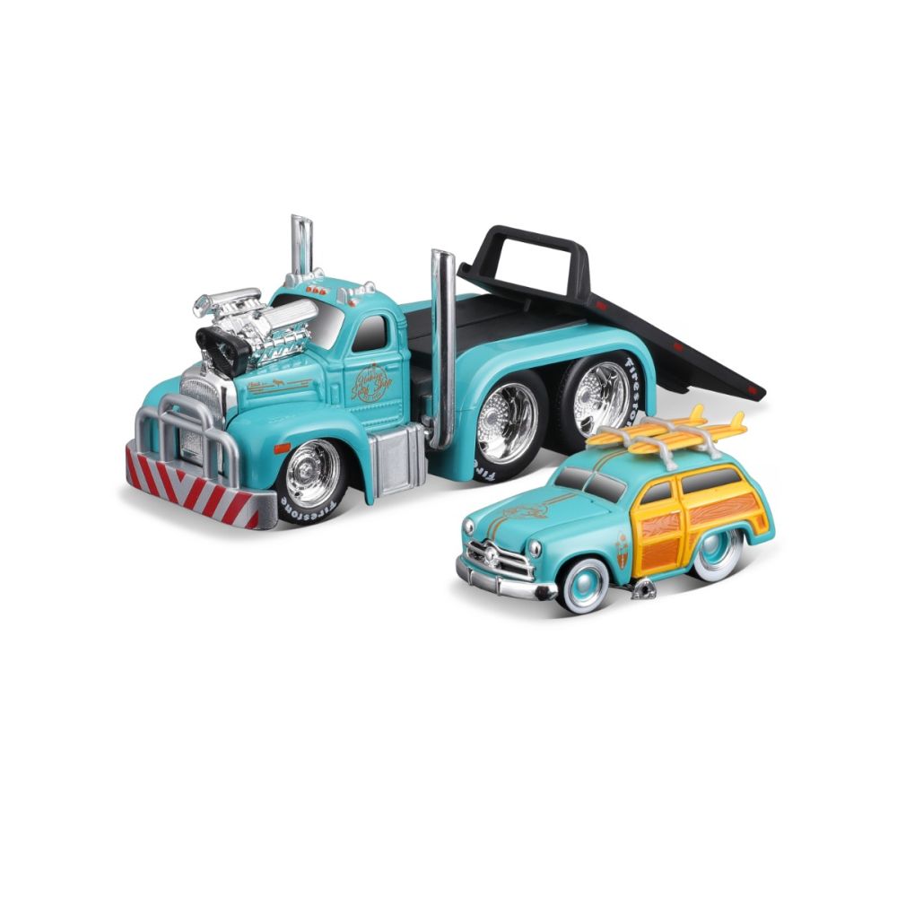 Транспортьор и количка, Maisto, Muscle Transports, 1953 MACK B-61 Flatbed и 1950 Ford Woody, 1:64