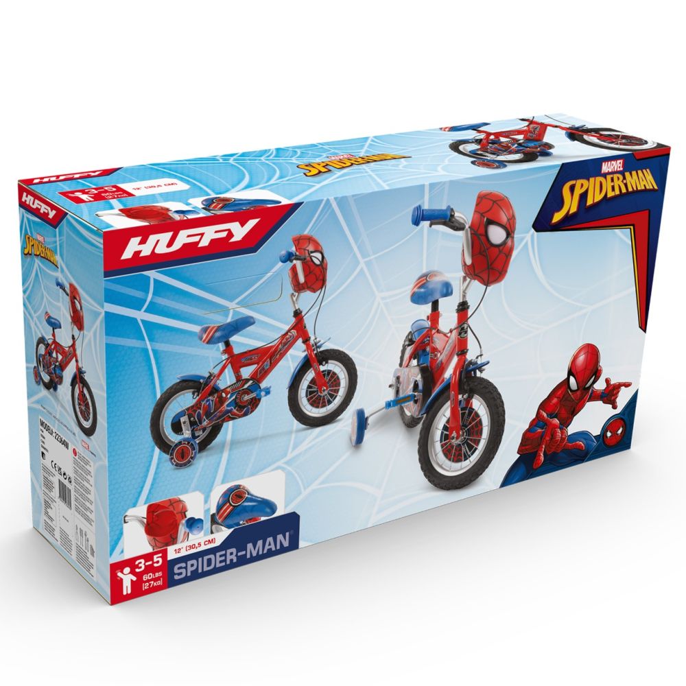 Велосипед с помощни колела, Huffy, Marvel Spiderman, 12 инча, Червено