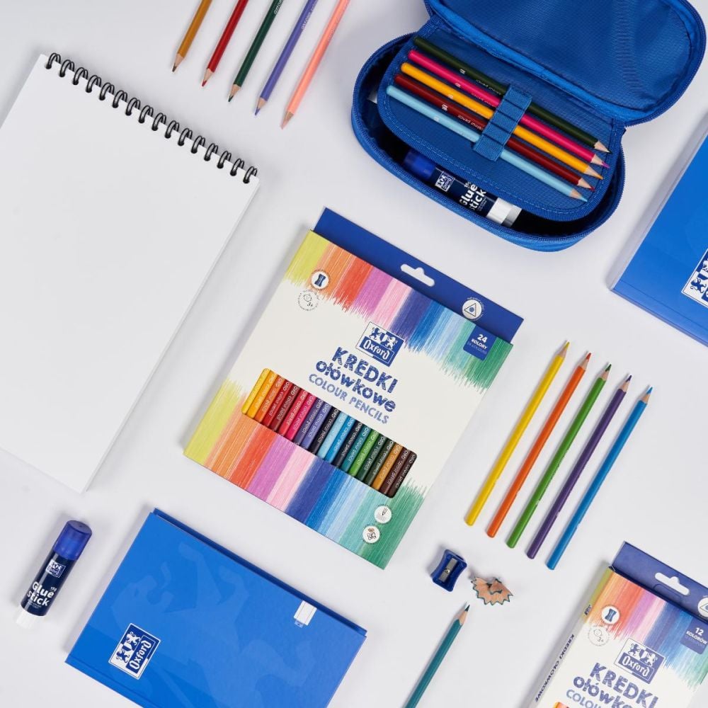 Комплект 12 цветни моливи с триъгълна форма и острилка, Herlitz, Oxford