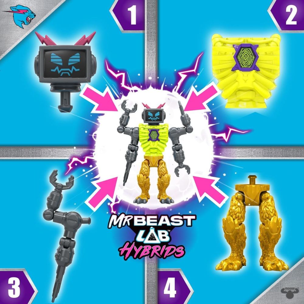 Комплект 2 фигурки, Mr Beast Lab Hibrids, W2, Hyper Fusion, Lab-Bot Vs Gid Skeleton
