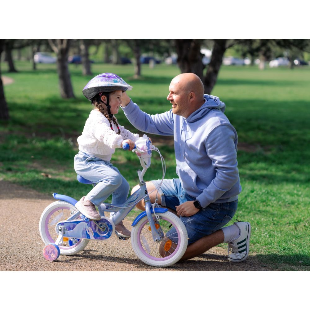 Велосипед с помощни колела, Huffy, Disney Frozen, 14 инча, Син