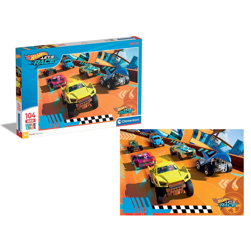 Пъзел Clementoni, Hot Wheels, Let s Race, Super Color, 104 части