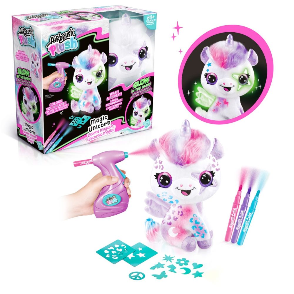 Плюшена играчка за оцветяване, Airbrush Plush, Glow in the dark, Magic Unicorn