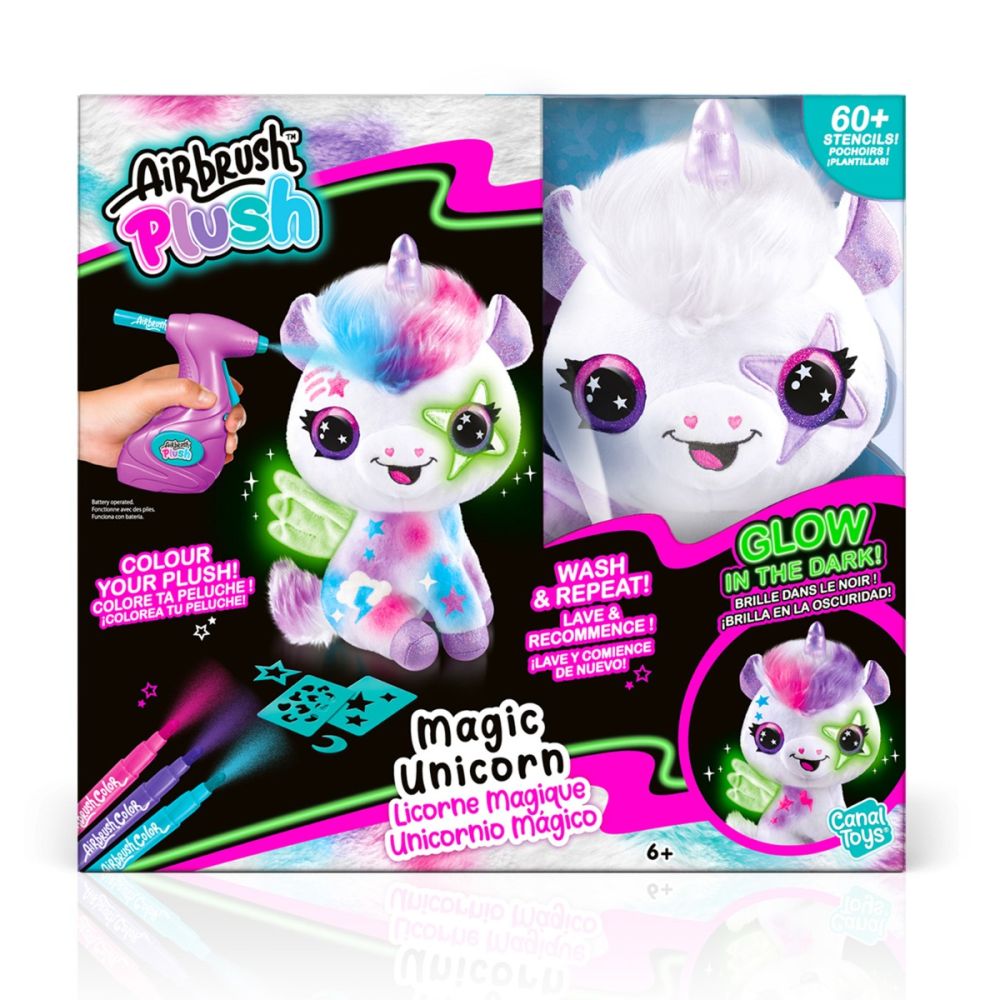 Плюшена играчка за оцветяване, Airbrush Plush, Glow in the dark, Magic Unicorn