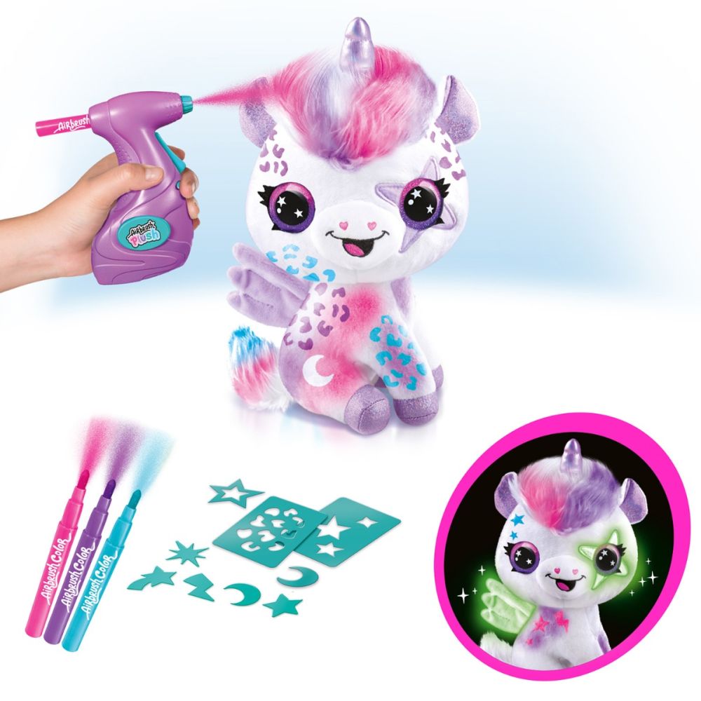 Плюшена играчка за оцветяване, Airbrush Plush, Glow in the dark, Magic Unicorn