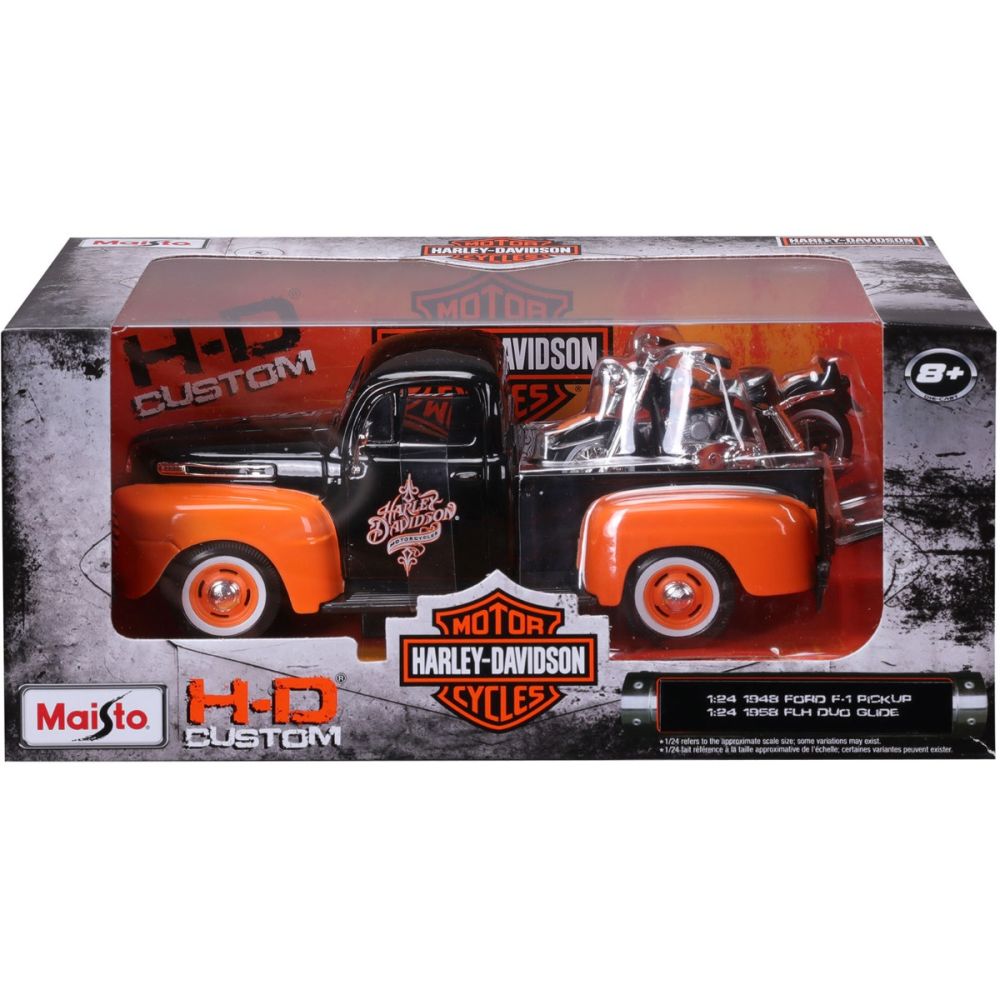 Комплект кола и мотоциклет, Maisto, H-D Custom, 1948 Ford F1 Pick Up и 1958 FLH Duo Glide, 1:24