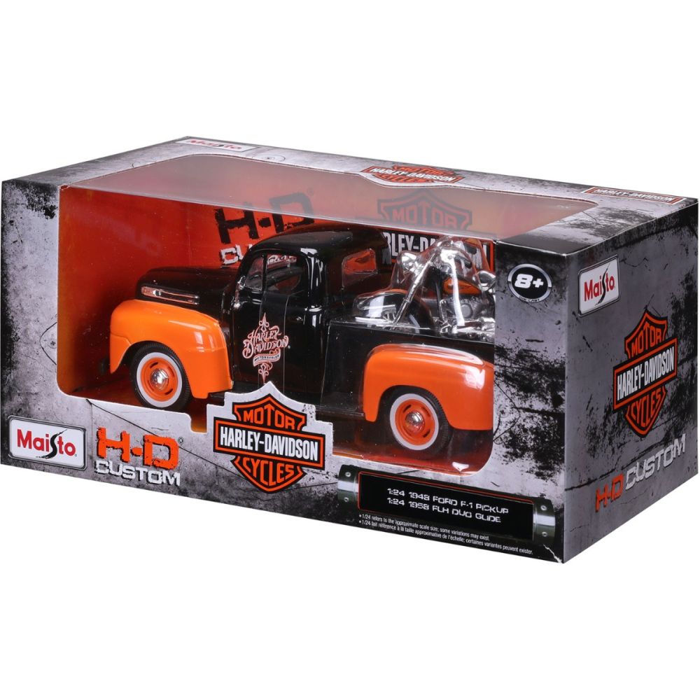 Комплект кола и мотоциклет, Maisto, H-D Custom, 1948 Ford F1 Pick Up и 1958 FLH Duo Glide, 1:24