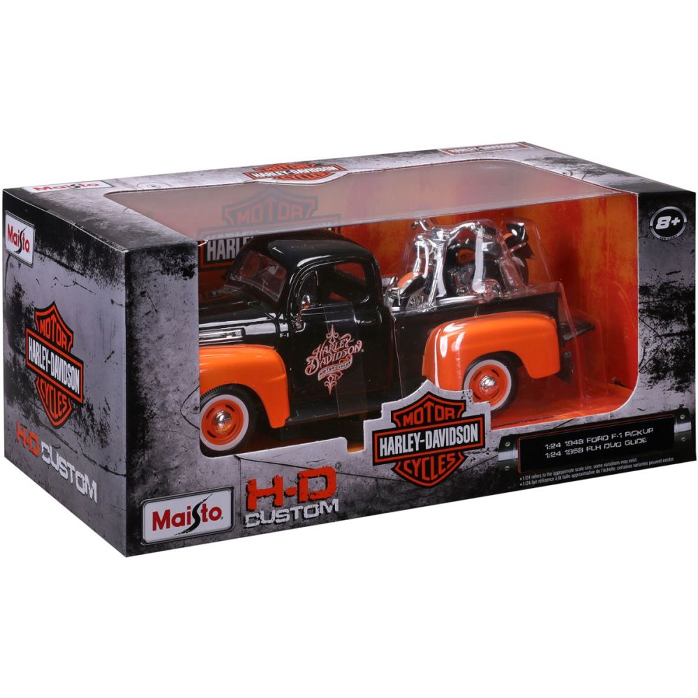 Комплект кола и мотоциклет, Maisto, H-D Custom, 1948 Ford F1 Pick Up и 1958 FLH Duo Glide, 1:24