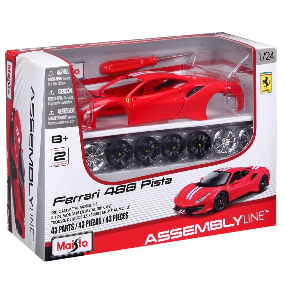 Комплект за сглобяване на метална количка, Maisto, Ferrari 488 Pista, 43 части, 1:24, Червена