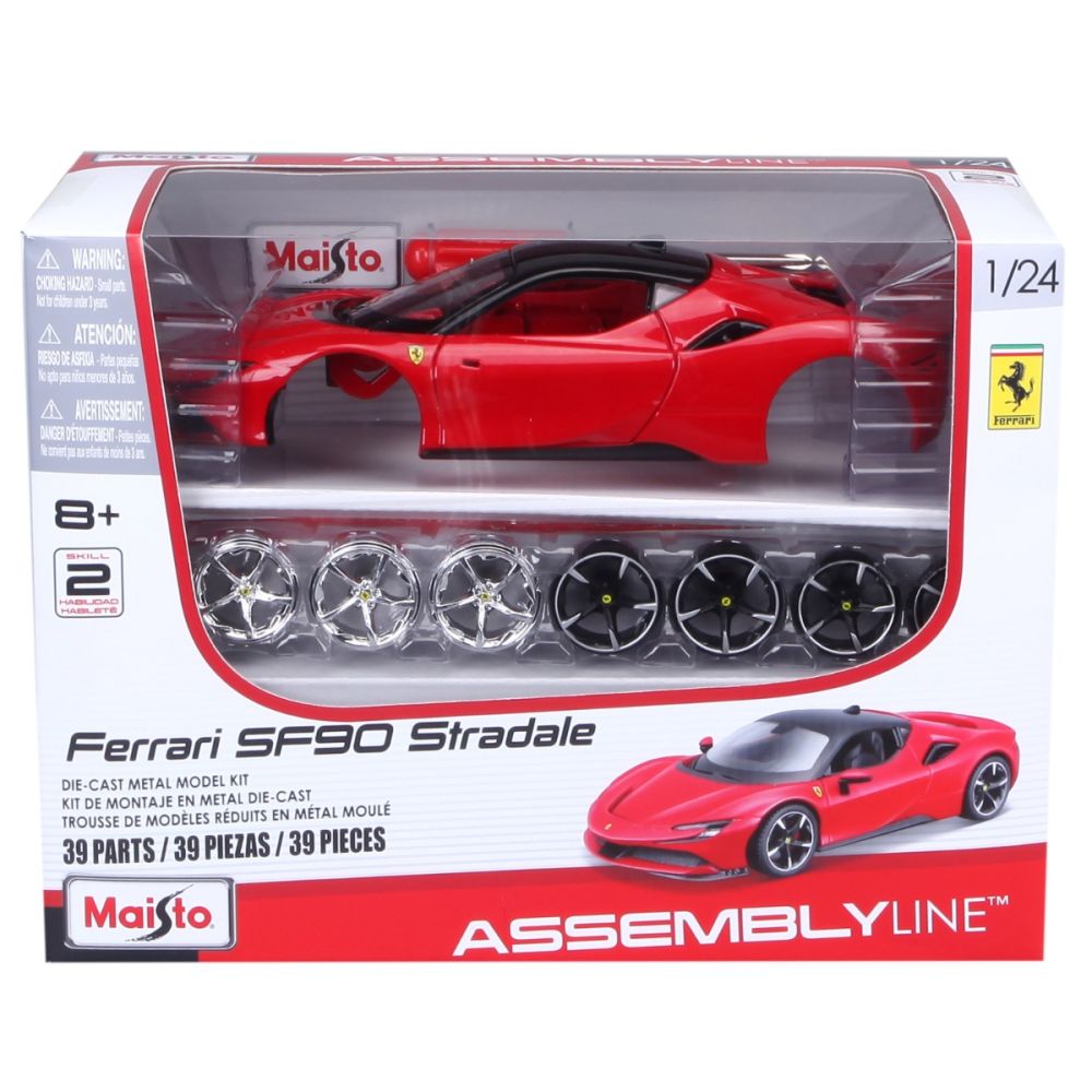 Комплект за сглобяване на метална количка, Maisto, Ferrari SF90 Stradale, 39 части, 1:24, Червена