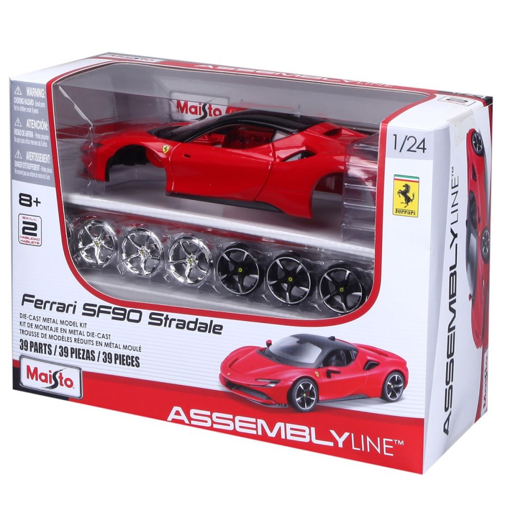 Комплект за сглобяване на метална количка, Maisto, Ferrari SF90 Stradale, 39 части, 1:24, Червена
