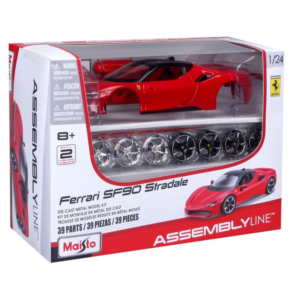 Комплект за сглобяване на метална количка, Maisto, Ferrari SF90 Stradale, 39 части, 1:24, Червена