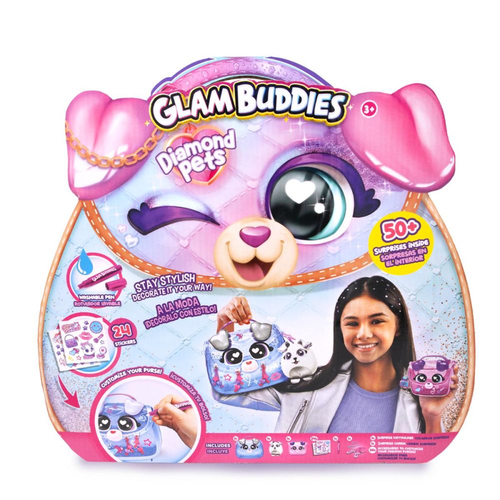 Плюшена играчка изненада с 2 чантички, Glam Buddies, Diamond Pets