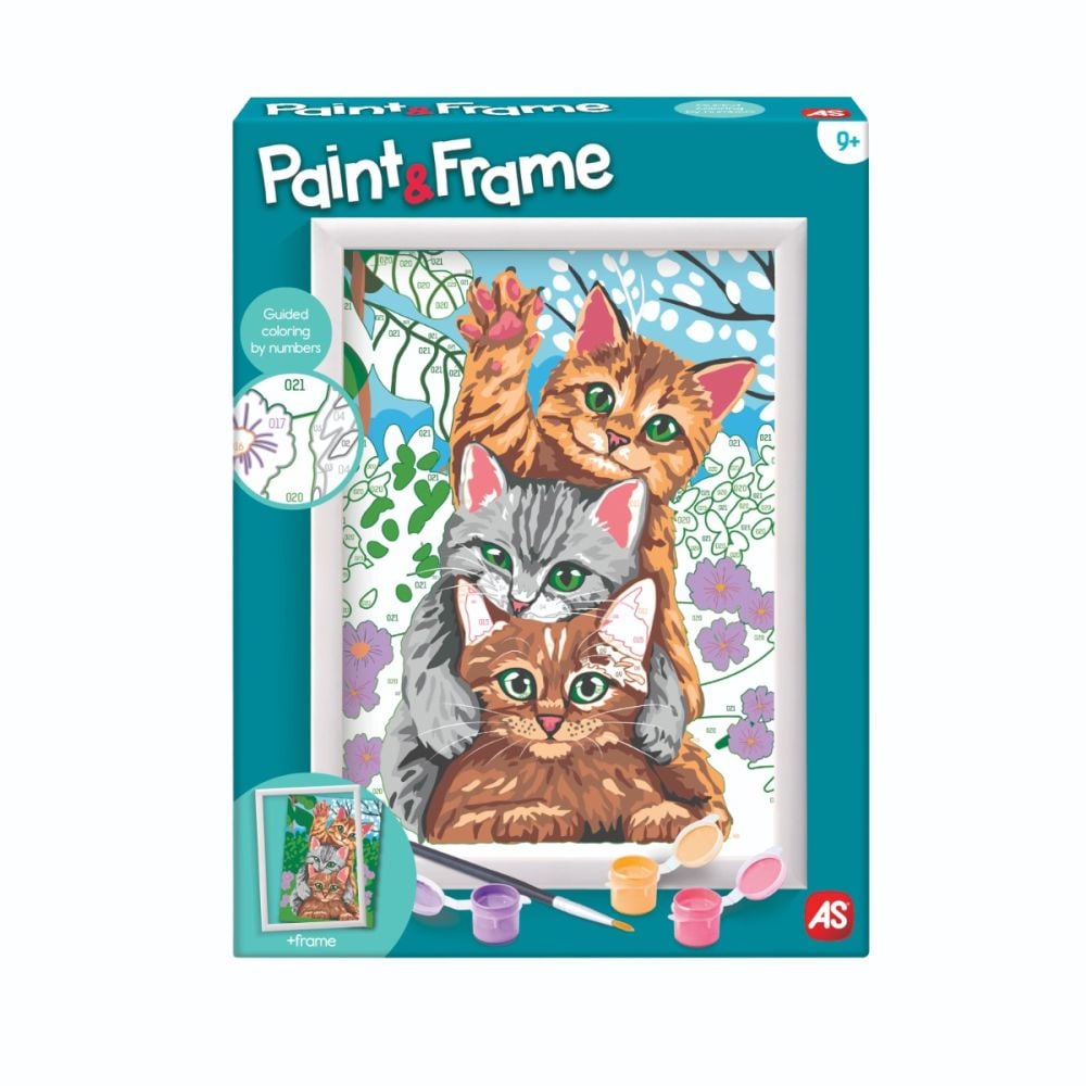 Комплект за рисуване по номера, Happy Hobby, Paint and frame, Забавни котета