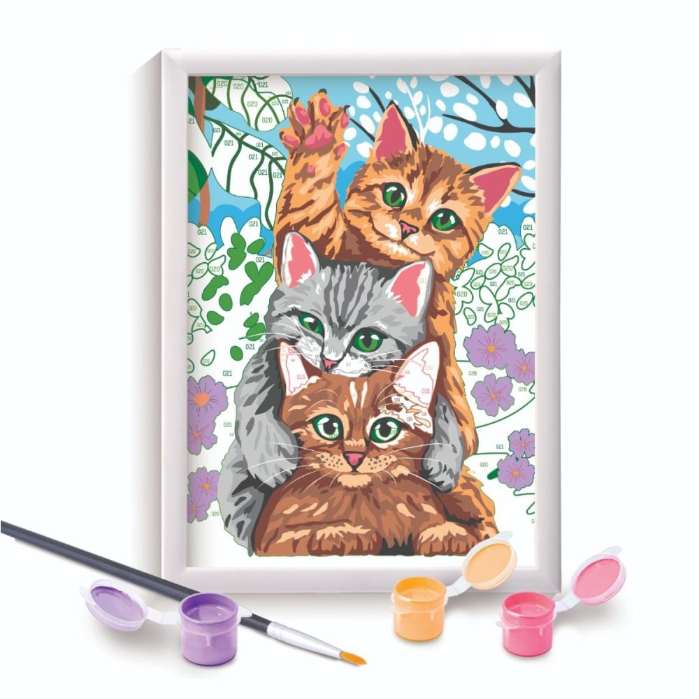 Комплект за рисуване по номера, Happy Hobby, Paint and frame, Забавни котета
