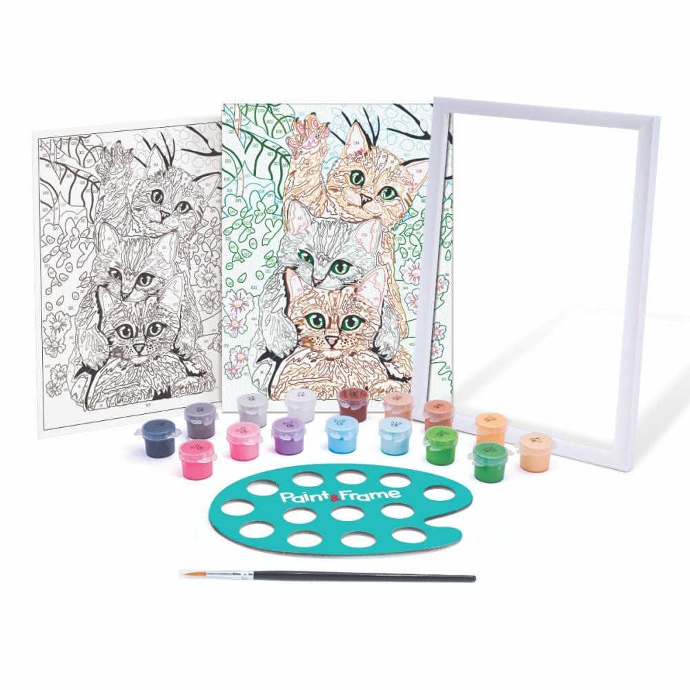 Комплект за рисуване по номера, Happy Hobby, Paint and frame, Забавни котета
