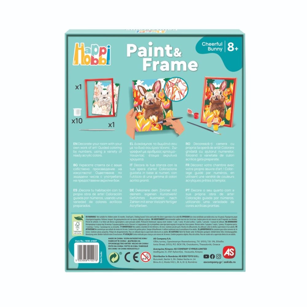 Комплект за рисуване по номера, Happi Hobbi, Paint and frame, Весело зайче
